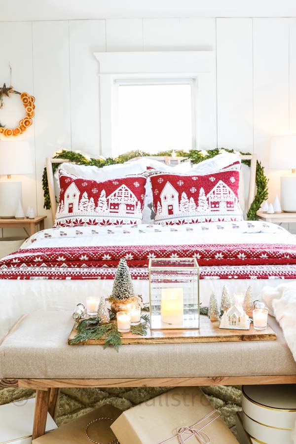 Hygge Scandinavian Christmas Bedroom |Holiday Bedroom|Christmas Decor|Scandinavian Christmas|Farmhouse Christmas|Hygge Decor|hygge Christmas Decor|Christmas Decorations|White Winter|HallstromHome