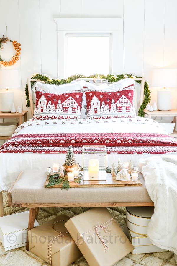 Hygge Scandinavian Christmas Bedroom |Holiday Bedroom|Christmas Decor|Scandinavian Christmas|Farmhouse Christmas|Hygge Decor|hygge Christmas Decor|Christmas Decorations|White Winter|HallstromHome