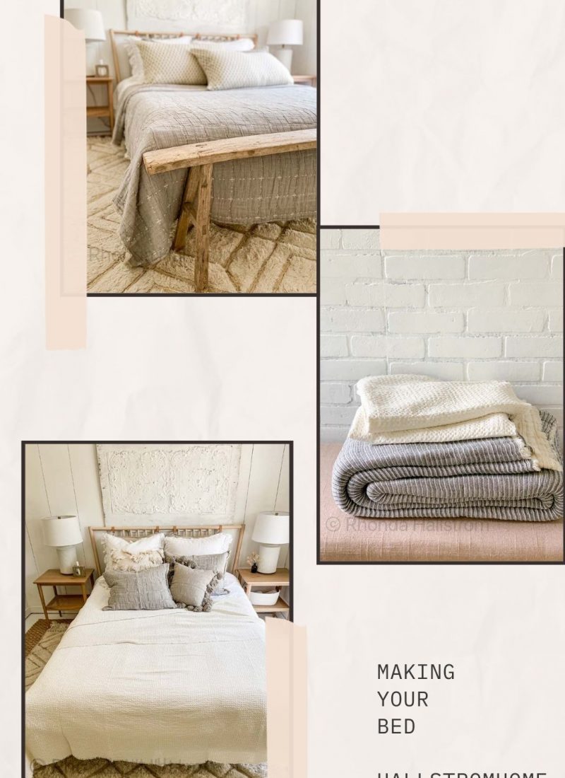 Making Your Bed / Steps To Make A Bed / Boho Bedding Set/ Bed Decor / How To Make Your Bed Cozy / Blue and Cream Bedding Set / Summer Bedding Ideas / How To Make A Bed / Bed Set / Easy Bedroom Decor / HallstromHome