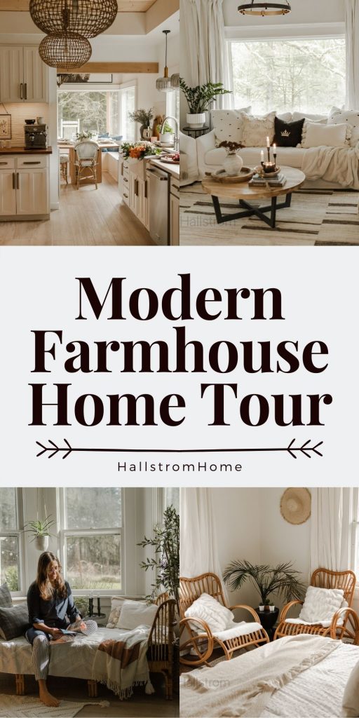 Modern Farmhouse Home Tour / Farmhouse kitchen tour / farmhouse living room tour / farmhouse dining room / modern bedroom / farmhouse home decor / modern farmhouse remodel and tour / living room mantel / bedroom decor / summer farmhouse style / HallstromHome