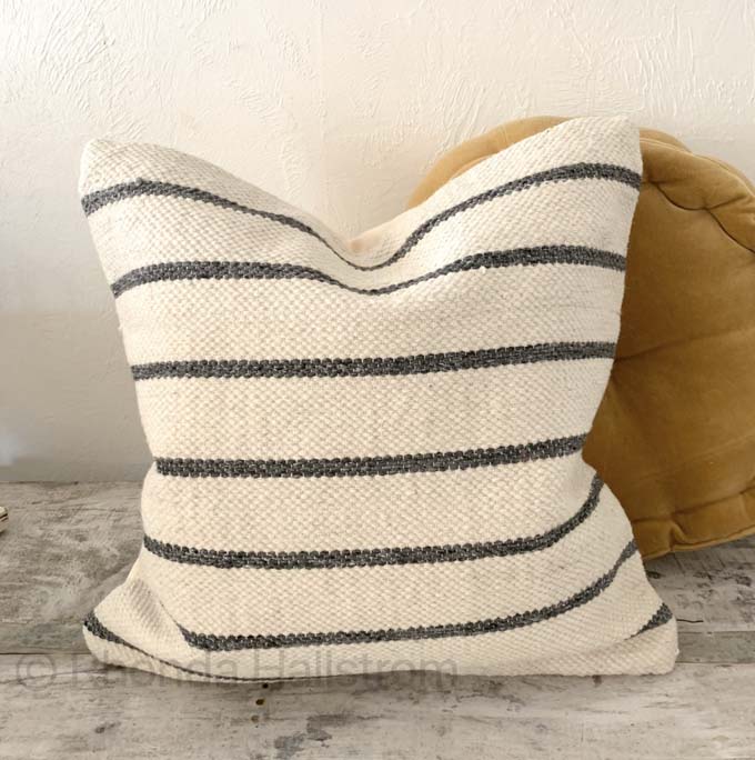 White Textured Throw Pillow, Striped Pillow Cover, Farmhouse Pillow