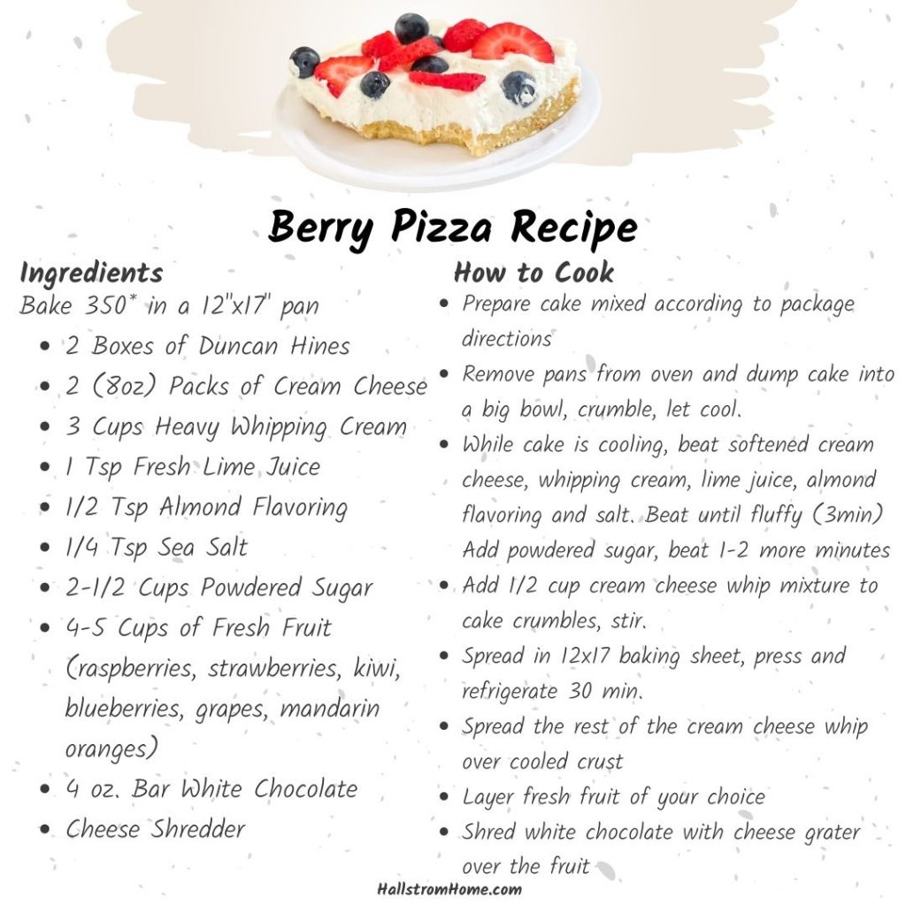 Berry Pizza Recipe / Mixed Berry Pizza / Brunch Pizza / Dessert Pizza / Summer Dessert / Strawberry Blueberry Pizza / HallstromHome