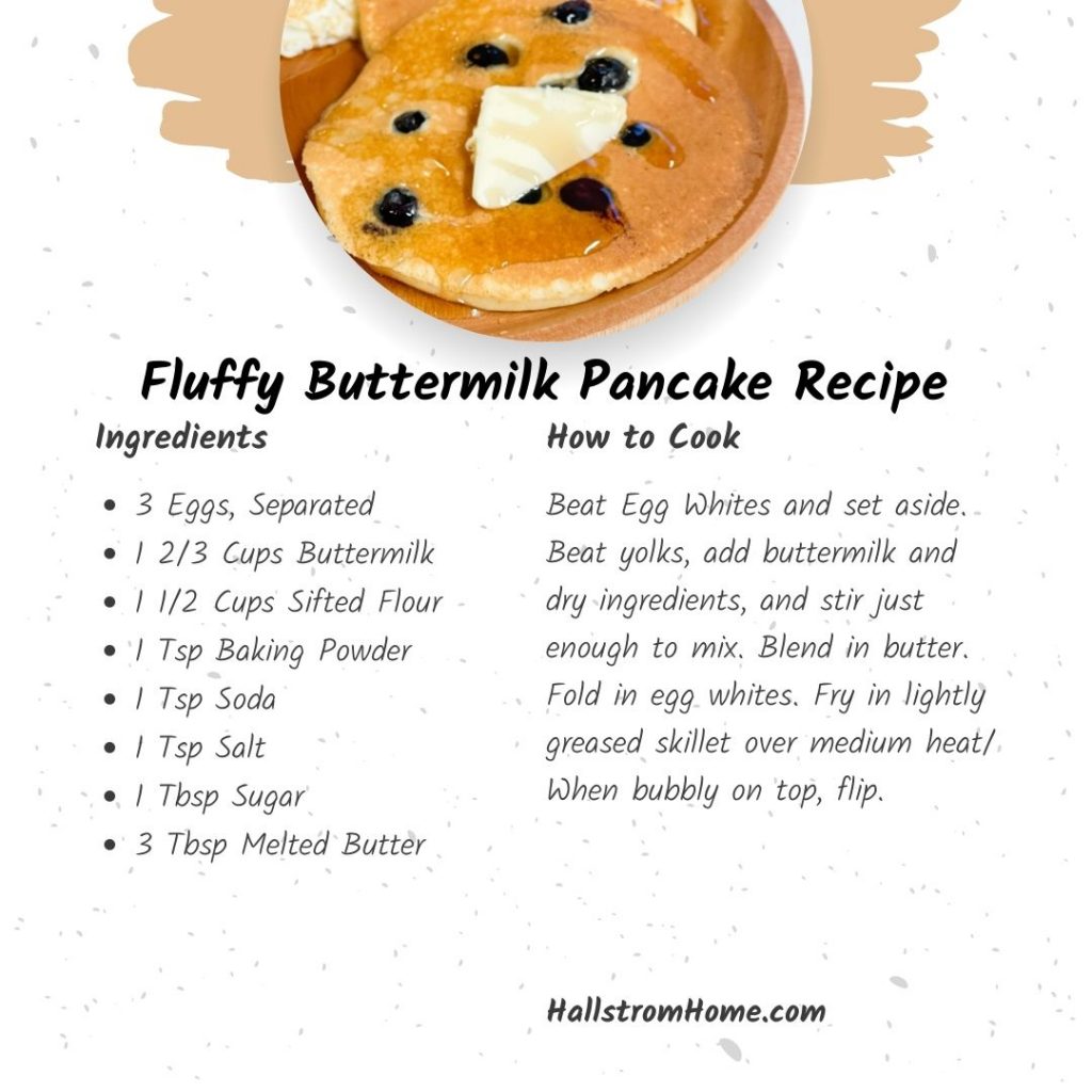 Fluffy Buttermilk Pancake / Fluffy Pancakes With Buttermilk / Best Buttermilk Pancake Recipe / Recipe For Fluffy Buttermilk Pancake / HallstromHome