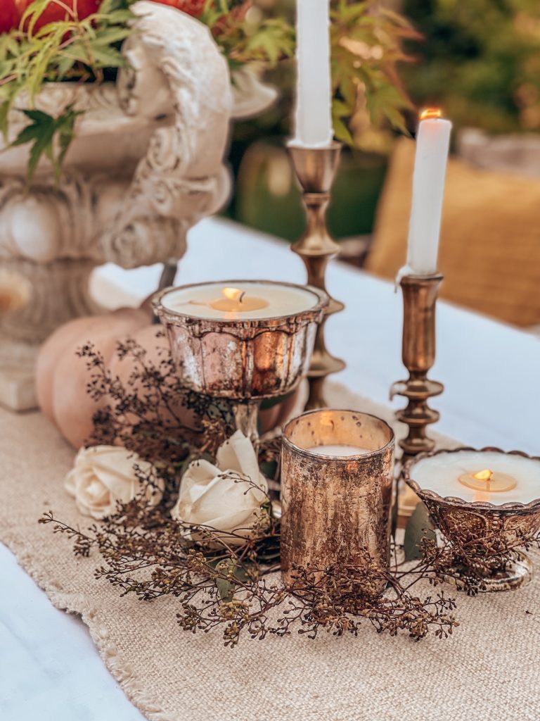 Outdoor Decor Ideas For Fall / Fall Party Tablescape Ideas / Fall Patio Ideas / Fall Pumpkin Centerpiece / How To Decorate For Fall Outside / Autumn Outdoor Decor Ideas / Fall Decor Tablescape / HallstromHome