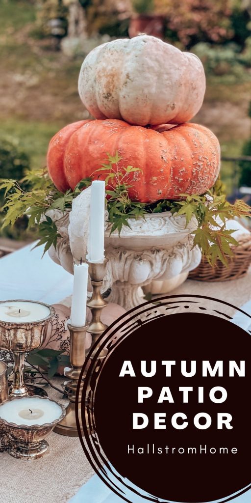 Outdoor Decor Ideas For Fall / Fall Party Tablescape Ideas / Fall Patio Ideas / Fall Pumpkin Centerpiece / How To Decorate For Fall Outside / Autumn Outdoor Decor Ideas / Fall Decor Tablescape / HallstromHome