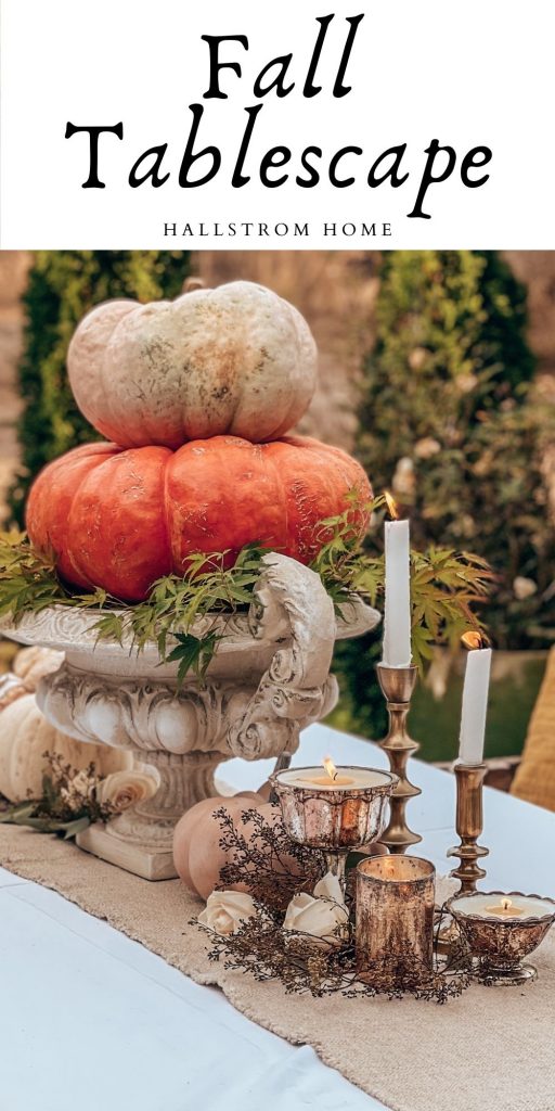 Outdoor Decor Ideas For Fall / Fall Party Tablescape Ideas / Fall Patio Ideas / Fall Pumpkin Centerpiece / How To Decorate For Fall Outside / Autumn Outdoor Decor Ideas / Fall Decor Tablescape / HallstromHome