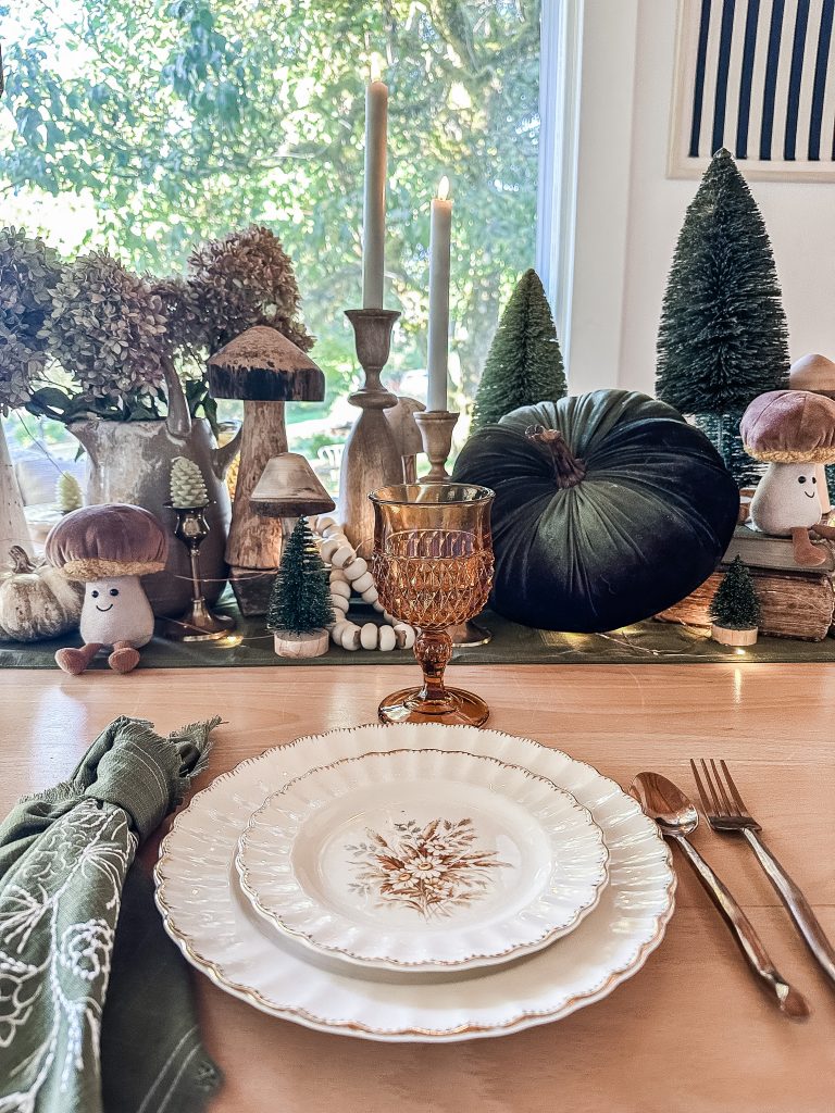 Fall Thanksgiving Tablescape /easy Thanksgiving/fall table/farmhouse table/table setting/ mushroom table decor/hallstromhome